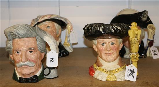 4 large Royal Doulton character jugs, Lord Mayor, George Washington, Pearly Queen and Mark Twain & other character jugs(-)